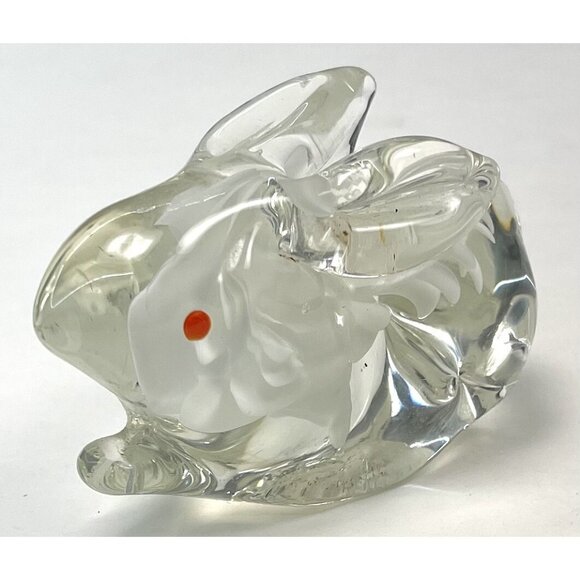 VTG 3" Handblown Clear w/ White Art Glass BUNNY Rabbit Paperweight Figurine EUC - Picture 2 of 4
